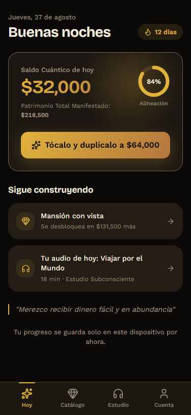 Tablero Principal con el Saldo Cuántico del día