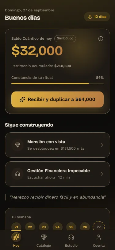 Tablero Principal con el Saldo Cuántico del día